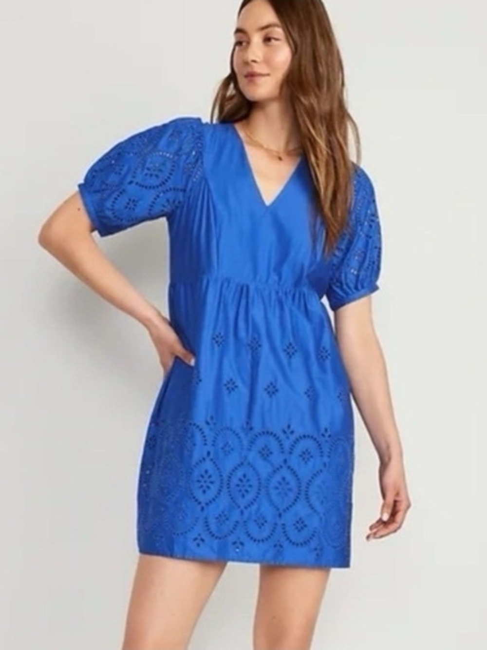 NEW Old Navy Size S Royal Blue Eyelet V-Neck Mini Dress